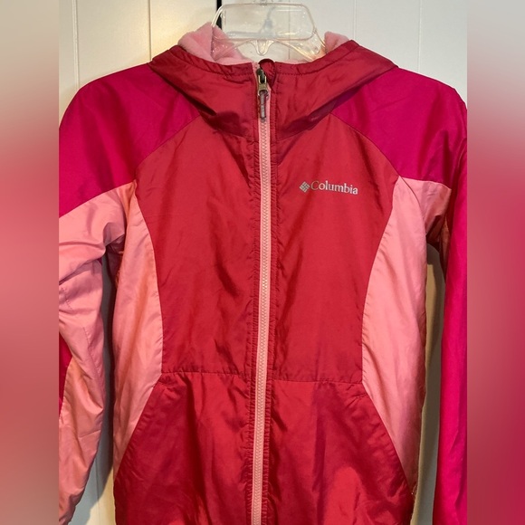 Columbia Jacket Girls M 10/12 Pink Windbreaker Colorblock PFG Vented Lightweight - Picture 2 of 6